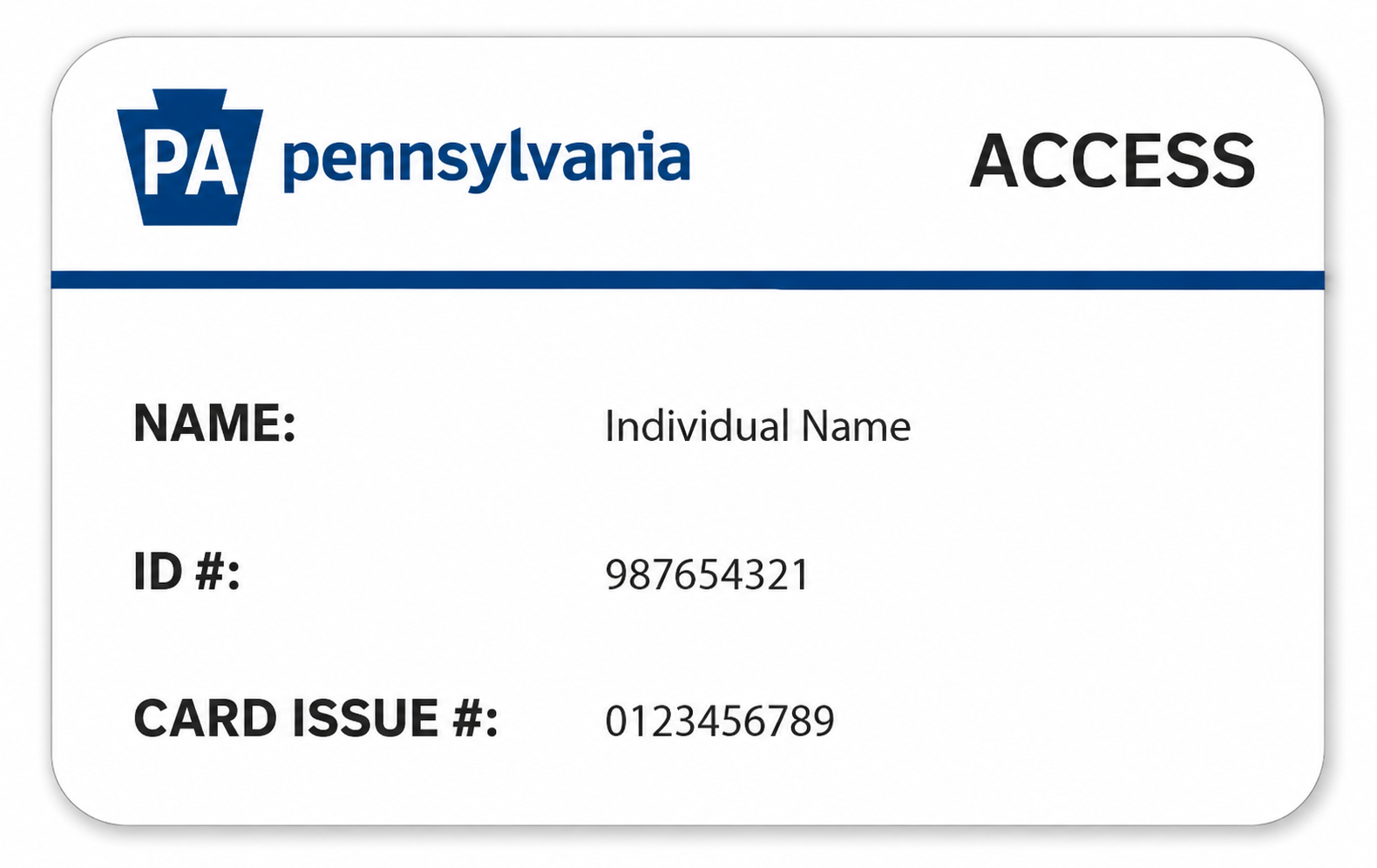 Pennsylvania ACCESS card example